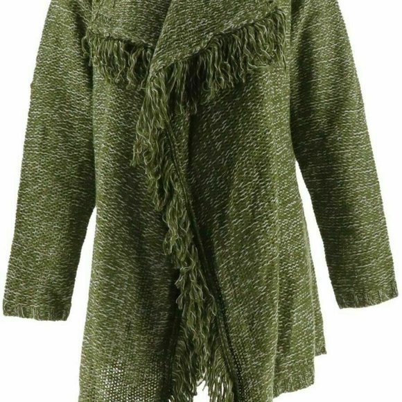 NWT C. WONDER CASCADE FRINGE CARDIGAN SMALL OLIVE - Picture 8 of 10